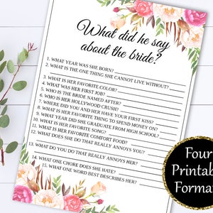 What Did He Say About His Bride Bridal Shower Games - What Did The Groom Say About His Bride - What Groom Say Games - Wedding Shower Games