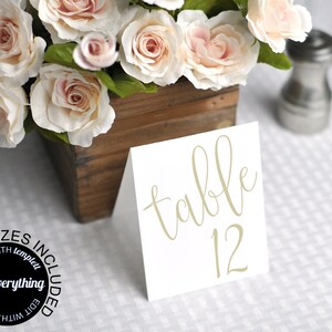 Modello per biglietto da tavolo per matrimonio in oro - Carte da tavolo stampabili - Carte per numeri da tavolo per matrimonio - Numeri da tavolo per matrimonio in oro - Tre dimensioni incluse