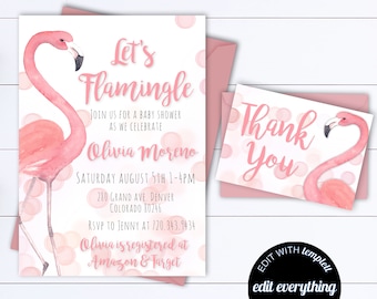 Pink Flamingo Baby Shower Invitation Template Let's Flamingle Baby Shower Invitation Flamingo Party Flamingo Tropical Baby Shower Invitation