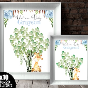 Blue Giraffe Baby Shower Fingerprint Tree Baby Shower Fingerprint Tree Guestbook Baby Shower Thumbprint Guestbook Baby Shower Guest book