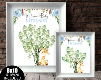 Blue Giraffe Baby Shower Fingerprint Tree Baby Shower Fingerprint Tree Guestbook Baby Shower Thumbprint Guestbook Baby Shower Guest book