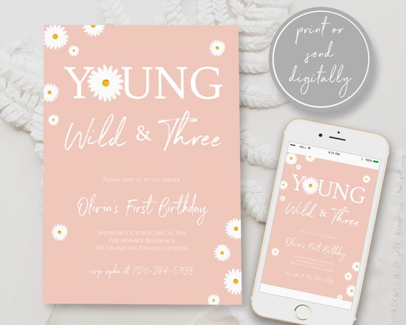 Editable Groovy Young Wild and Three 3rd Birthday Invite -  Norway