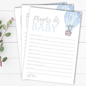 Editable Prayers for Baby Card Elephant Baby Shower Prayers For Baby Game Instant Download Baby Prayers Card Prayers for Baby Shower Game
