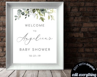 Eucalypyus Baby Shower Welcome Sign Baby Welcome Sign Greenery Baby Shower Welcome Shower Sign Printable Welcome Sign Printable Sign BB05