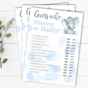Elephant Guess Who Mommy or Daddy Baby shower Game He Said She Said Baby Shower Game Guess who Mommy or Daddy Game Guess Who Said It