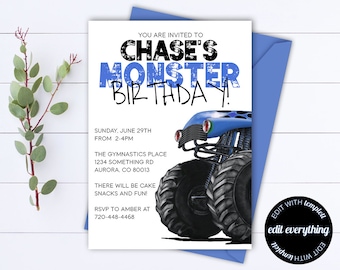 Invitación de Monster Truck Monster Truck invitación de cumpleaños camión fiesta de cumpleaños invitación descarga instantánea archivo editable cumpleaños de monstruo