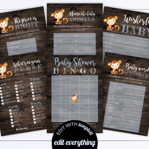 Monkey Baby Shower Games Printable Baby Shower Games Package Baby Shower Activity Printable Baby Shower Bingo Baby Shower Printable Game