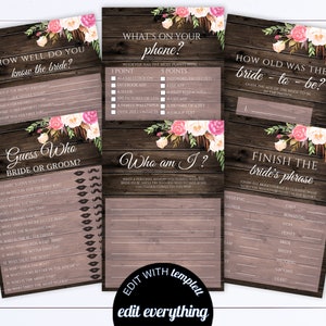 Pink Floral Bridal Shower Games Package Pink Floral Wedding Shower Game Bridal Shower Printable Games Instant Download Bridal Shower Games