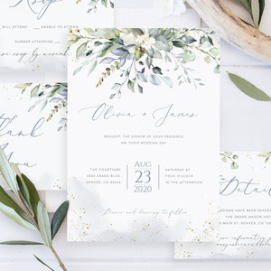 Editable Greenery Wedding Invitation Template Dusty Blue Wedding Invitation Watercolor Wedding Invitation Eucalyptus Invitation BAROSSA