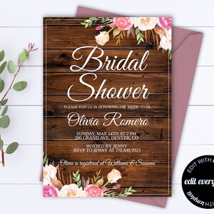 Rustic Bridal Shower Invitation - Country Bridal Shower Invite - Floral Bridal Shower Printable Invitation - Rustic wedding shower invite