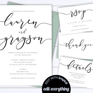Wedding Invitation Template Modern Wedding Invitation Suite Simple Invitation Set Printable Simple Wedding Invitation Black and White
