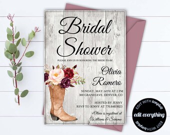 Country Bridal Shower Invitation - Southern Bridal Shower Invite - Printable Invitation - Rustic wedding shower invite - Country Wedding