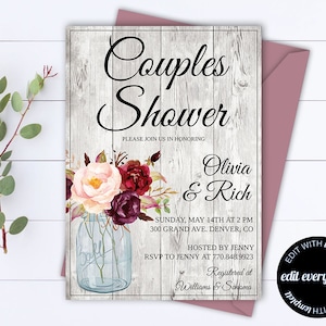 Rustic Couples Shower Invitation Template - Couples Shower Invite - Instant Download Couples Shower Invitation - Rustic Wedding Shower