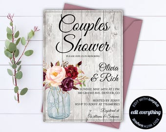 Rustic Couples Shower Invitation Template - Couples Shower Invite - Instant Download Couples Shower Invitation - Rustic Wedding Shower