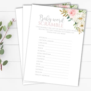 Pink Floral Baby Word Scramble Baby Shower Games Peach Floral Word Scramble Game Instant Download Word Scramble Printable Word Scramble