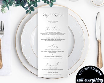 DIY Wedding Menu Template Printable Wedding Menu Cards Menu Card Printable Dinner Menu Download DIY Menu Card Template Printable Menu Card