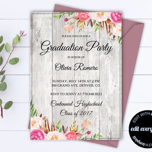 Floral Senior Graduation Party Invitation Template - Senior Graduation Template - Senior Graduation Invite - Senior Graduation Announcement