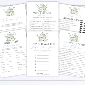Tea Pot Blue Floral Bridal Shower Games Package Blue Floral Wedding Shower Game Bridal Shower Printable Games Instant Download Bridal BS01