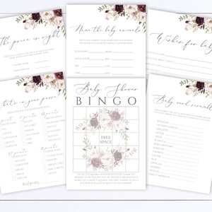 Floral Baby Shower Games Printable Baby Shower Games Package Baby Shower Activity Printable Baby Shower Bingo Baby Shower Printable