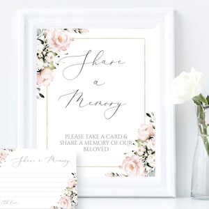 Blush Floral Share a Memory Card & Sign Blush and Gold Favorite Memory Cards Blush Funeral Memory Card Blush Memory Printable Memory FT06