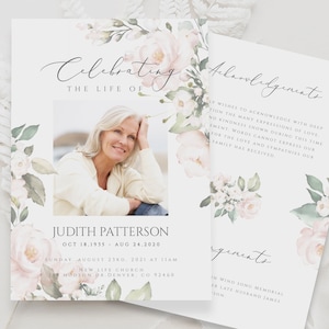 Editable Blush Floral Funeral Invitation Template Celebrating the Life of Funeral Invitation Celebration of Life Funeral Invitation FT05