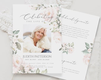 Editable Blush Floral Funeral Invitation Template Celebrating the Life of Funeral Invitation Celebration of Life Funeral Invitation FT05