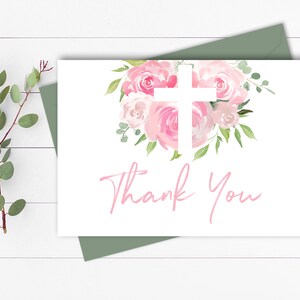 Floral Baptism Thank You Card Christening Thank You Template Printable Thank You Funeral Thank You Cards Instant Download DIY Thank You
