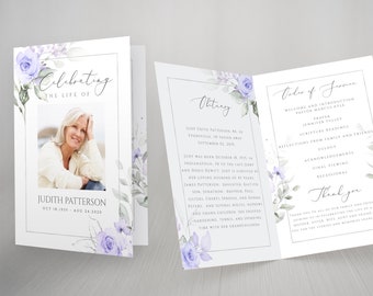 Modèle de programme funéraire géométrique floral violet modifiable Célébrant la vie du programme funéraire Violet Celebration of Life Funeral FT12