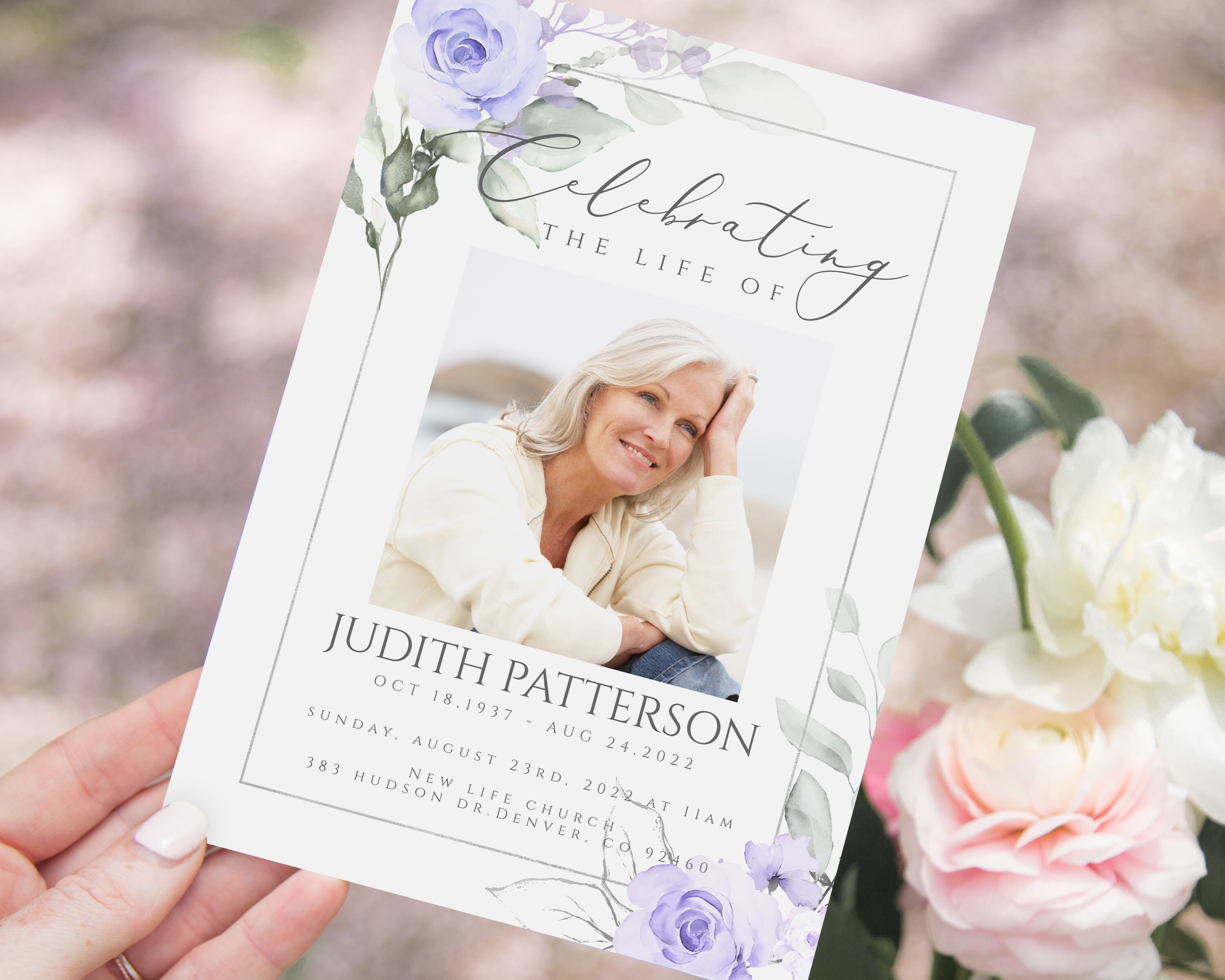 Editable Purple Floral Funeral Invitation Template Celebrating the Life ...