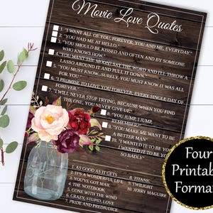 Movie Love Quotes Bridal Shower Games - Love Quote Game Printable Wedding Shower Game - Movie Love Quote - Bridal Shower Movie Quote Game