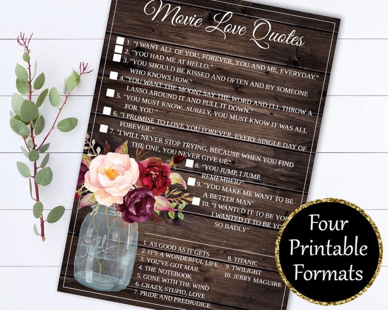 movie love quotes bridal shower games love quote game etsy