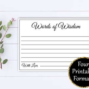 Words of Wisdom Bridal Shower cards - Words of Wisdom Cards - Advice Cards - Baby Shower Games - Printable Words of Wisdom Baby Shower Cards