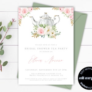 Pink Bridal Shower Tea Party Invitation Tea Party Bridal Shower Invitation Bridal Shower Tea Party Invite Bridal Tea Party Invitation