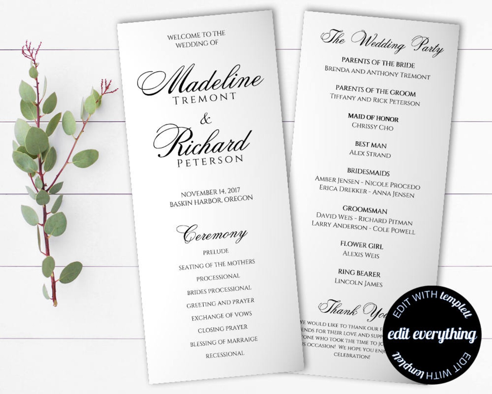 Tea Length Wedding Program Template - Diy Wedding Program - Order of ...