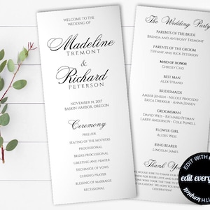 Tea Length Wedding Program Template Diy Wedding Program Order of ...