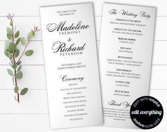 Tea Length Wedding Program Template - Diy Wedding program - Order of Service Wedding Ceremony Program - Tea Length Order of Ceremony Program