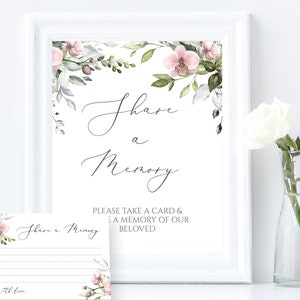 Pink Floral Orchid Share a Memory Card & Sign Pink Floral Favorite Memory Cards Blush Funeral Memory Card Blush Memory Printable Memory