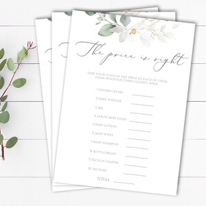 Greenery Price is Right Baby Shower Games Eucalyptus The Price is Right Game Instant Download Price is Right Printable Price is Right