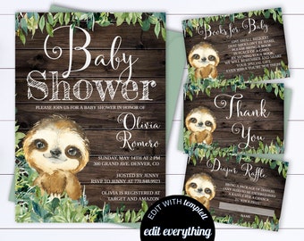 Baby Sloth Baby Shower Invitation Template Gender Neutral Sloth Invitation Sloth Baby Shower Invite Baby Sloth Invite Baby Sloth Invitation