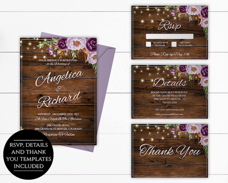 Floral Boho Wedding invitation Template Floral Wedding Etsy