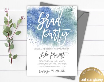 Plantilla editable de invitación a la fiesta de graduación Plantilla de invitación a la fiesta de graduación Invitación imprimible a la fiesta de graduación Anuncio de graduación de personas mayores