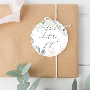 Editable She&#39;s About to Pop Baby Shower Tags Template Greenery Ready To Pop Baby Shower Favor Tags Shes About To Pop Greenery Favor Tags