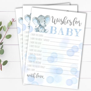 Deseos de elefante para tarjeta de bebé Deseos de baby shower para juego de bebé Descarga instantánea Tarjeta de deseos de bebé Deseos de elefante para juego de baby shower