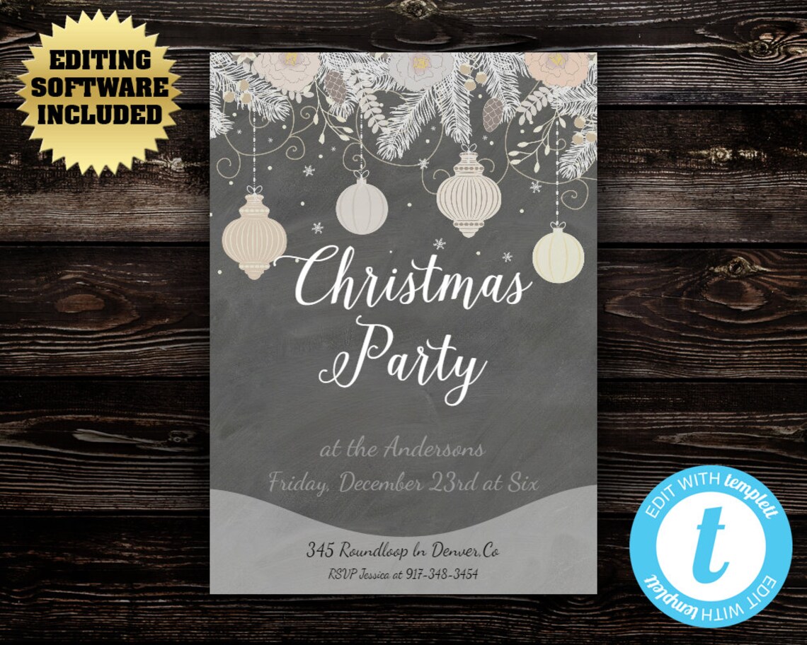 Vintage Christmas Party Invitation Template Holiday Party - Etsy