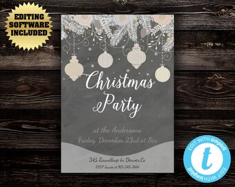 Vintage Christmas Party invitation template - Holiday party invite - Instant Download Printable Invitation - Chalkboard Holiday Invitation