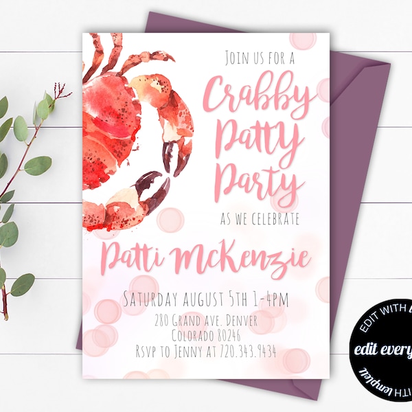 Crabby Patty Party Invitation Crabby Patty Birthday Party Invitation Crab Boil Invitation Crab Feast Invitation Crab Birthday Party