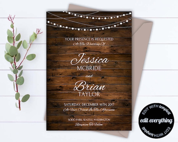 Country Wedding Invitation Template Southern Wedding | Etsy