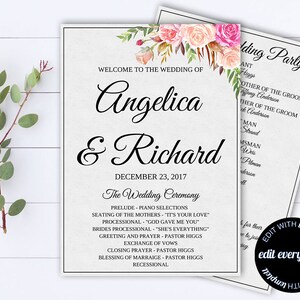 Floral Wedding Program Template - Floral Wedding Ceremony program - Instant Download DIY Wedding Programs - Ivory Floral Printable Programs