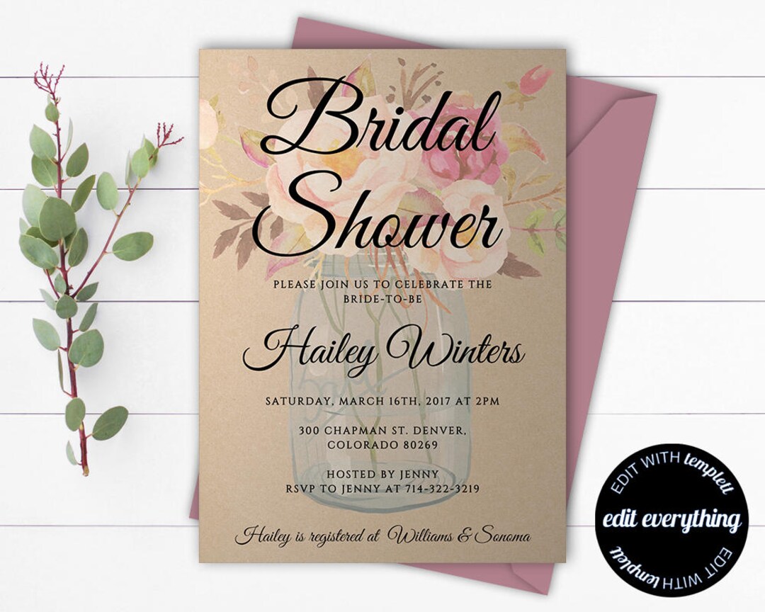 Kraft Bridal Shower Invitation Template Bridal Shower Invite Printable Invite Wedding Shower