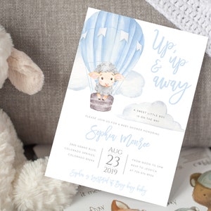 Lamb Hot Air Balloon Baby Shower Invitation Template Up Up and Away Hot Air Balloon Invitation Editable Baby Boy Baby Shower Invite